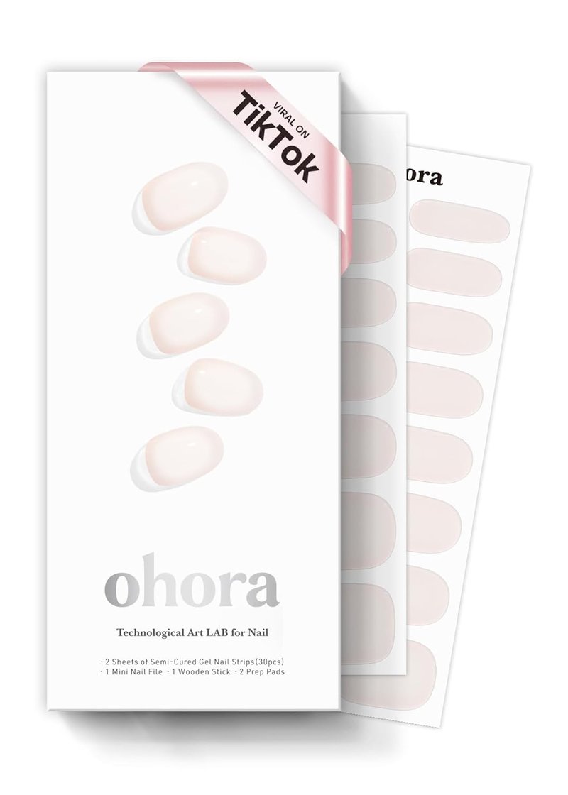 Ohora Semi Cured Gel Nail Strips - Coconut Jelly | Salon-Quality, Easy Application, Long Lasting - Includes Prep Pads & Nail File