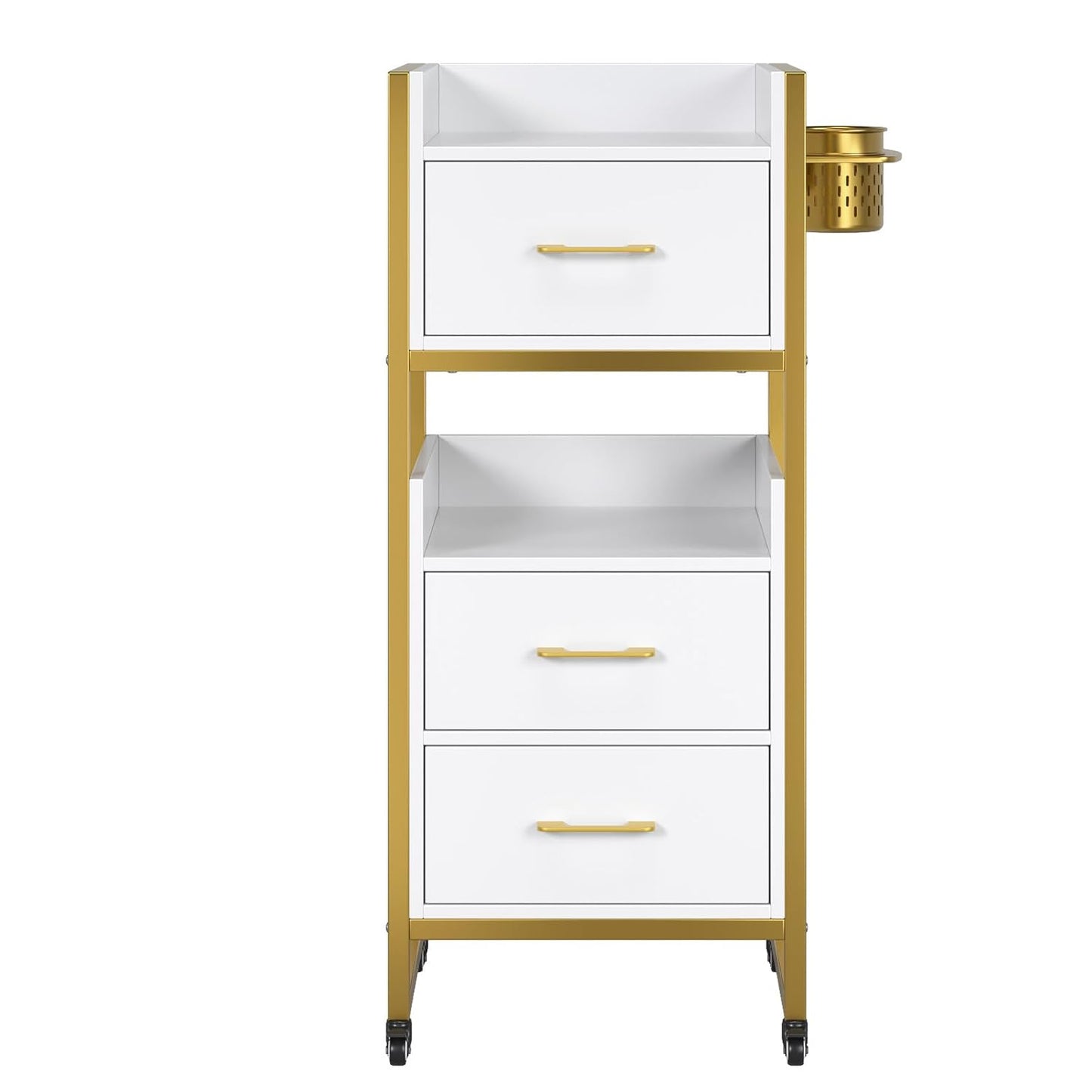 OmySalon Salon Trolley Cart - Mobile Hair Styling Station with 3 Drawers & Tool Holders | White