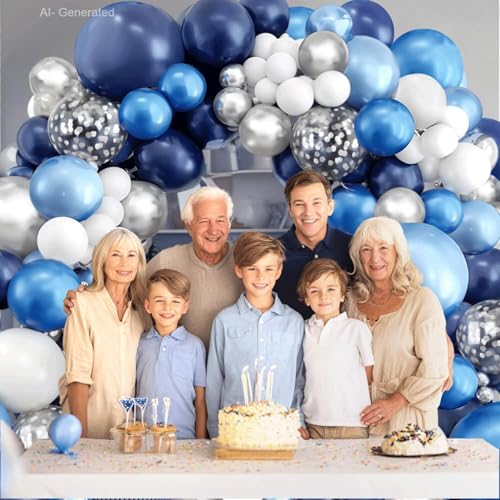 Navy Blue White Silver Balloon Arch Kit for Parties & Events