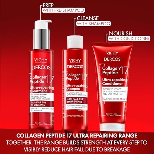 VICHY Dercos Collagen Peptide 17 Ultra-Repairing Shampoo 6.76 Fl Oz - Strengthen & Repair Damaged Hair