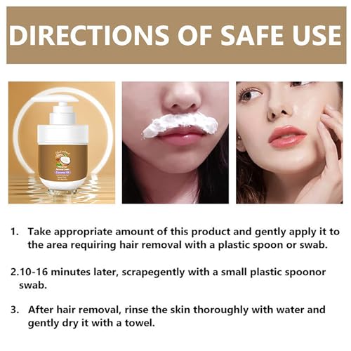 Facial Depilatory Cream, Coconut Facial Hair Removal Cream for Women for Upper Lip and Chin for Women for Sensitive Skin, Gentle and Non-irritating 3.52 FL.OZ