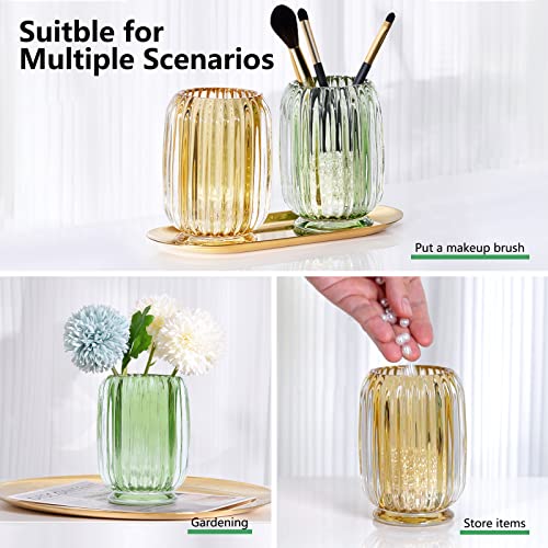 DASITON Green Makeup Brush Holder Organizer - Vintage Glass Storage