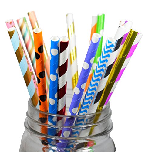 150 Assorted Biodegradable Paper Straws - Eco-Friendly Party Supplies