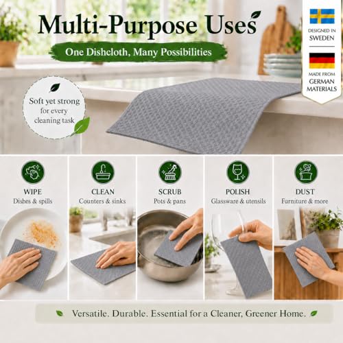 10 Grey Swedish Dishcloths - Ultra Absorbent & Eco-Friendly