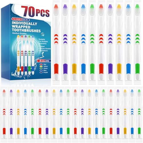 70 Pack Navona Disposable Soft Bristle Toothbrushes - Individually Wrapped Bulk Set