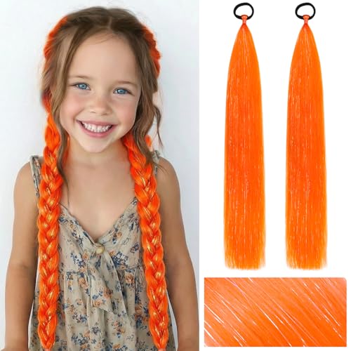 Lumitressa 26 Inch Orange Tinsel Ponytail Extension Pack - Synthetic Braided Hair