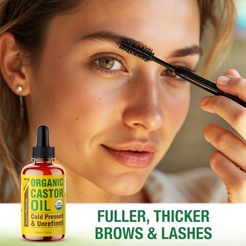 Seven Minerals Organic Castor Oil 4oz for Eyelash, Eyebrow & Hair Growth - Pack of 1