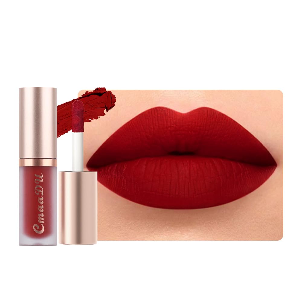Dark Sexy Red Matte Liquid Lipstick - 24 Hour Silky Velvet Finish for All Skin Tones | Long-Lasting Gloss Set