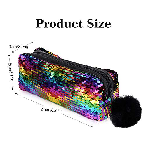 Rainbow Sequin Pencil Case & Makeup Bag for Girls, Large Capacity Organizer