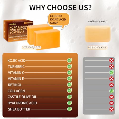 Kojic Acid Soap for Dark Spot Removal with Turmeric & Vitamin C - 2 Bars