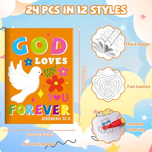 24 Mini Bible Coloring Books for Kids | Christian Party Favors