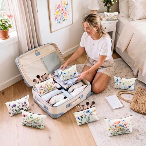 Wildflower Makeup Bags Set 12 Pcs Floral Cosmetic Pouches with Zippers for Women