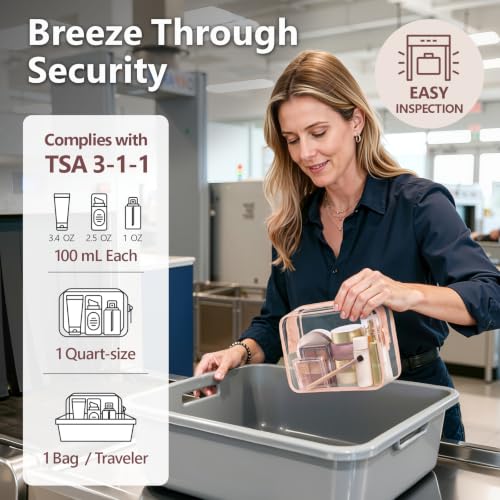 TSA Approved Clear Toiletry Bag - 3 Pack Quart Size for Travel