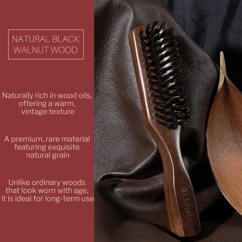 GAINWELL Wild Boar Bristle Hair Brush - Black Walnut Handle Beard Brush