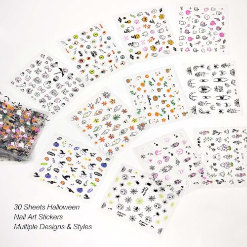 Halloween Nail Stickers - 30 Sheets of 3D Designs for Kids & Adults