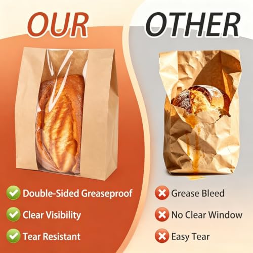 60 Pcs Clear Window Bread Bags for Homemade Sourdough & Baked Goods
