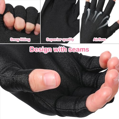 Xelsluthe UV Protection Gloves for Manicures - Fingerless, Black & Pink