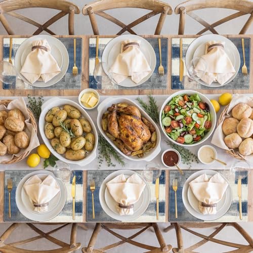 Emvency Farmhouse Placemats Set of 6, 12x18 Inch, Blue Geometric