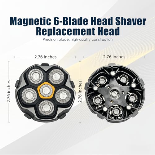 Magnetic 6-Blade Replacement Head for 6D Rotary Electric Shavers