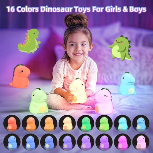 Dinosaur Night Light - 16 Color Silicone Touch Lamp for Kids