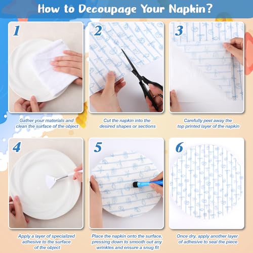 Coastal Napkins - 80 Pcs Ocean Blue 2-Ply Decorative Napkins for Parties & Crafts
