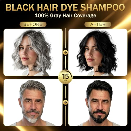 CPIEIOH Black Hair Dye Shampoo 3-in-1 Hair Color for Gray Coverage, Natural Botanical Formula, 15-Minute Salon-Quality Results