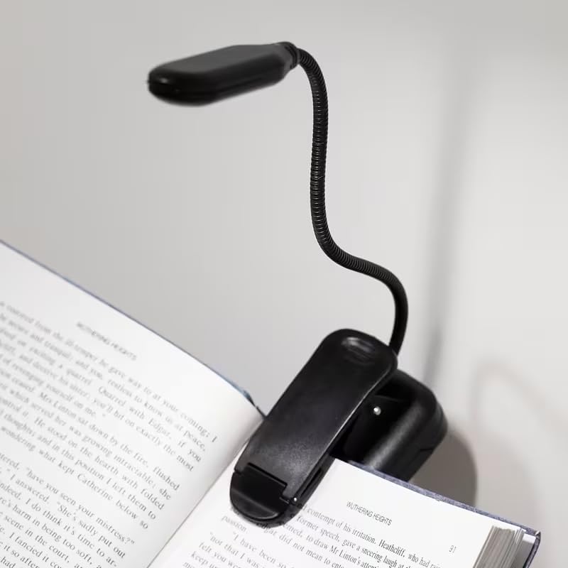 Clip-On Book Light - Battery Powered Flexible Reading Lamp | Portable Night Light for Bedroom & Living Room, Black