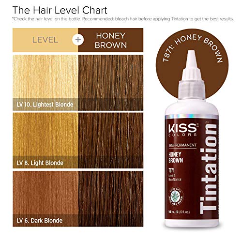 Kiss Tintation Honey Brown Semi-Permanent Hair Color with Aloe Vera & Oils, Long-Lasting, 5 Fl Oz