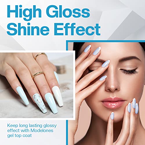Modelones Iridescent Silver Glitter Gel Top Coat - 15ml No Wipe Shiny Finish
