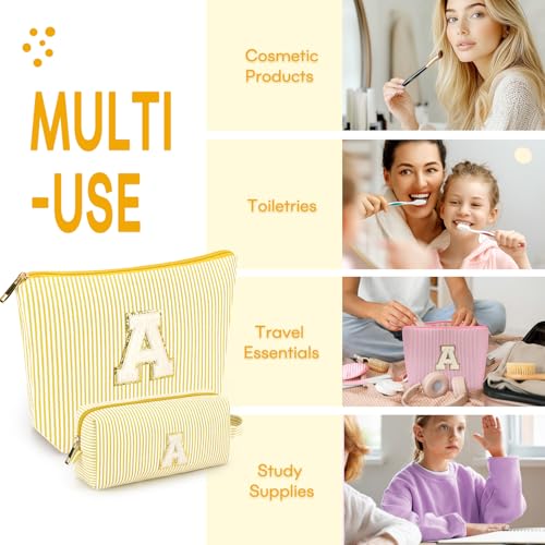 Mibasies Personalized Initial Makeup Bag Set - Travel Toiletry Organizer