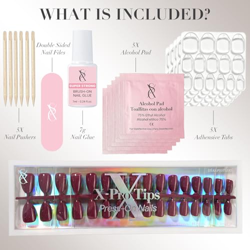 SXC Press On Nails Royal Rose - Short Almond Fake Nails 16 Sizes 160 pcs