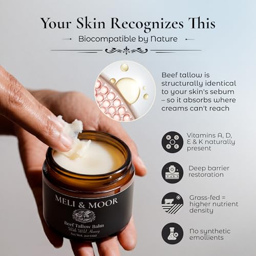 Meli & Moor Grass-Fed Beef Tallow Balm with Wild Honey – 2 oz Moisturizer