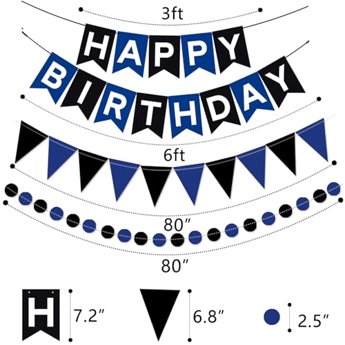 Black & Blue Birthday Decorations Kit - Happy Birthday Banner & Honeycomb Balls
