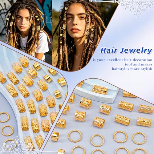 40Pcs Adjustable Gold-Tone Hair Cuffs & Rings Set for Braids