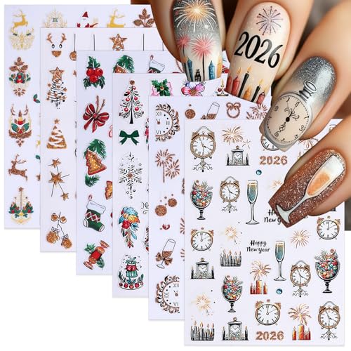 WFBBKP Christmas Nail Stickers 24 Sheets - Holiday Gold Glitter Xmas Tree Designs