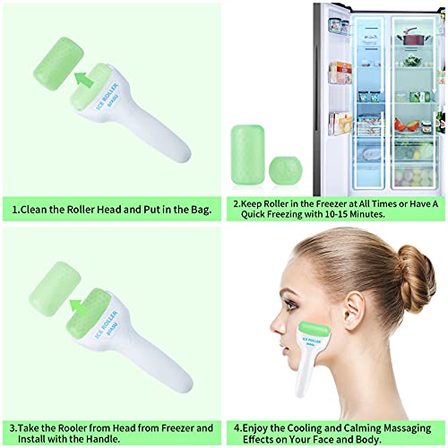 BFASU Green Ice Roller Set - 2 in 1 Face & Body Cooling Massage Tools for Puffiness & Fine Lines
