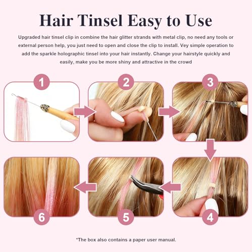 Leuceiy 12 Color 48" Hair Tinsel Kit - 3600 Strands for Sparkling Hair