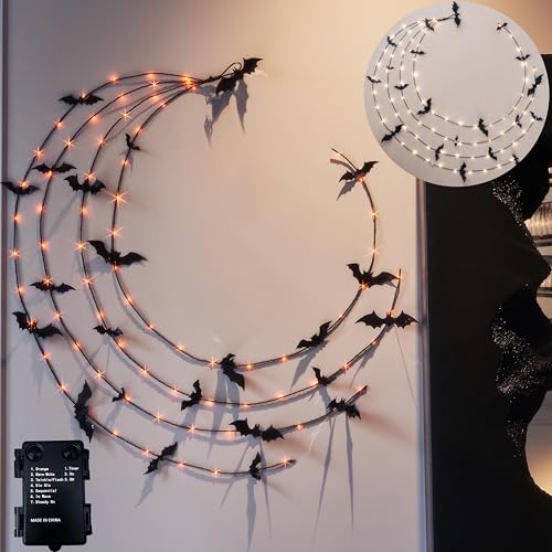 Hairui 6FT Lighted Halloween Garland with 80 LED Bats