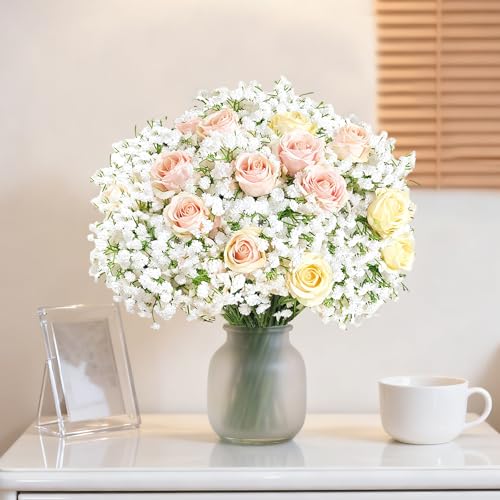 20 Pcs Real Touch Baby's Breath Artificial Flowers - White Faux Floral Arrangements for Weddings, Parties, Home Decor