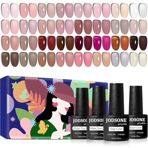 JODSONE B30 Jelly Gel Nail Polish Set - 32 Sheer Pink Colors with Base & Top Coat