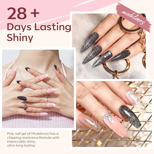 Modelones Nude Glitter Poly Gel Nail Kit with 6 Colors & 8W LED Lamp for Salon & DIY