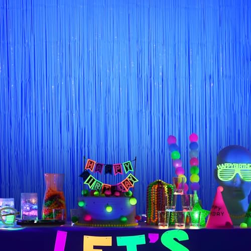 Glow in the Dark Fluorescent Blue Fringe Curtains - 2 Pack