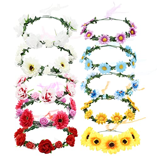 Lawie Boho Sunflower Daisy Flower Crown with Ribbon - Bridal Hair Wreath for Women