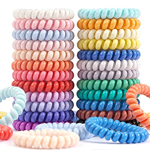 DED 24PCS Solid Color Spiral Hair Ties for Women - No Crease Elastic Coil Hair Elastics
