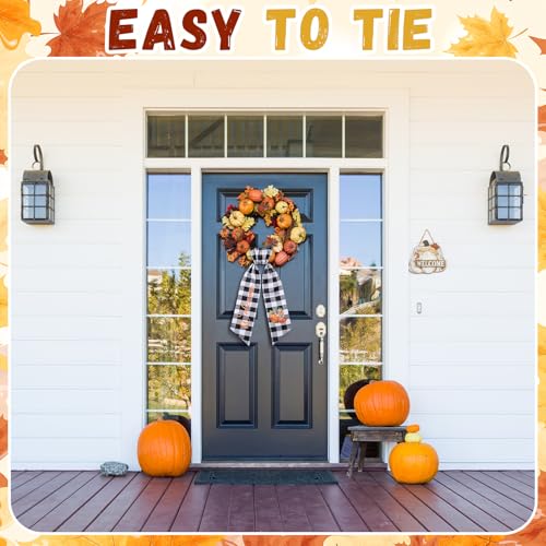 Buffalo Plaid Pumpkin Wreath Sash for Front Door Decor