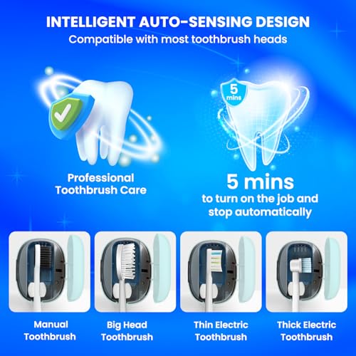 Blue Toothbrush Cleaner Case with Holder - Portable Rechargeable Travel Sanitizer