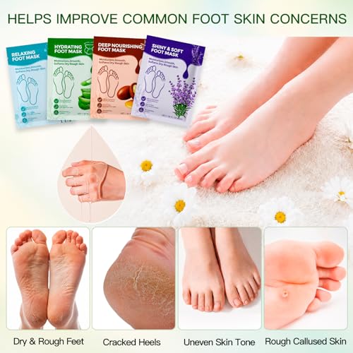 QUNGCO Moisturizing Foot Mask Socks – 8 Pack Hydrating Treatment for Dry Feet