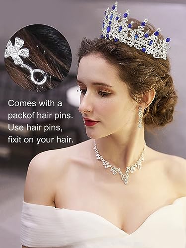 COCIDE Silver Blue Crystal Tiara - Rhinestone Crown for Brides & Girls