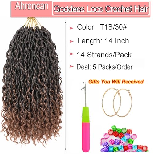 Ahrencan 14 Inch Boho Goddess Locs Crochet Hair - 5 Packs, T1B/30#