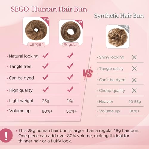 SEGO 25g Human Hair Messy Bun Hairpiece - Wavy Curly Updo in Medium Chocolate Brown